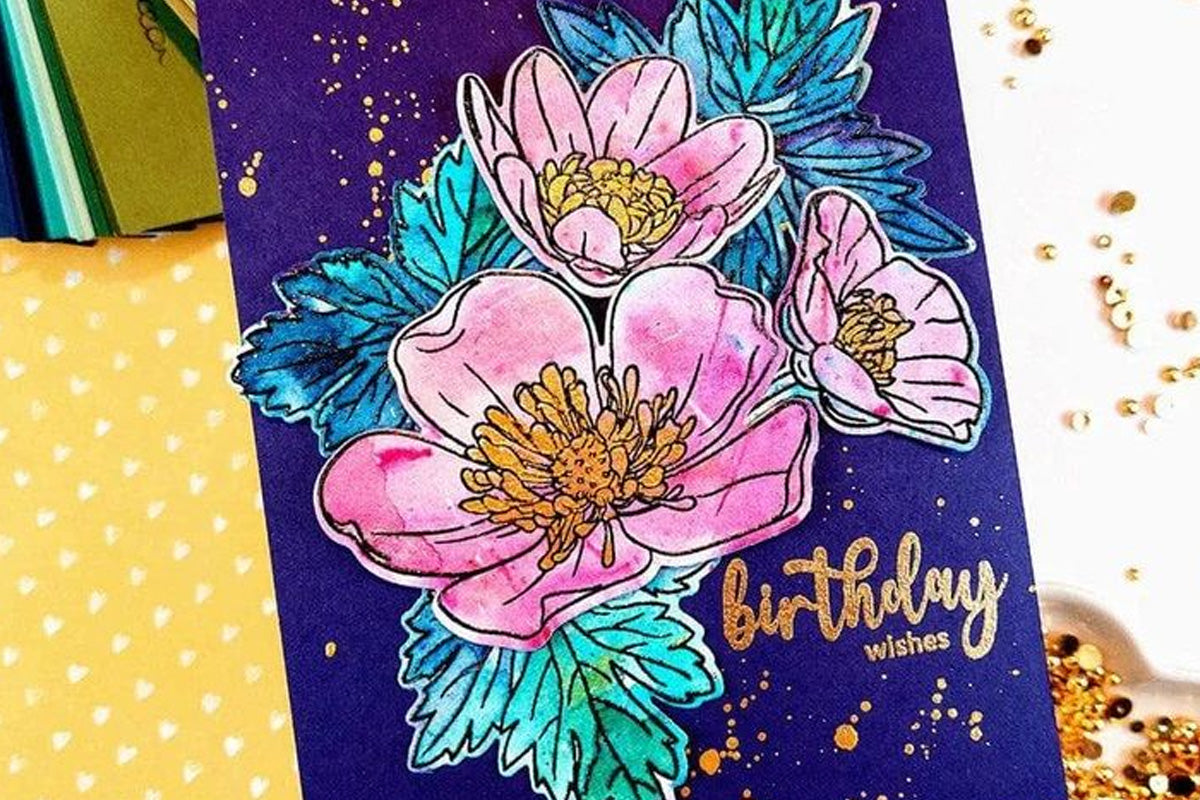 A blue birthday card, created with the Craft Your Life Project Kit: Sweet Buttercups using the One-Go Paper Crafting System
