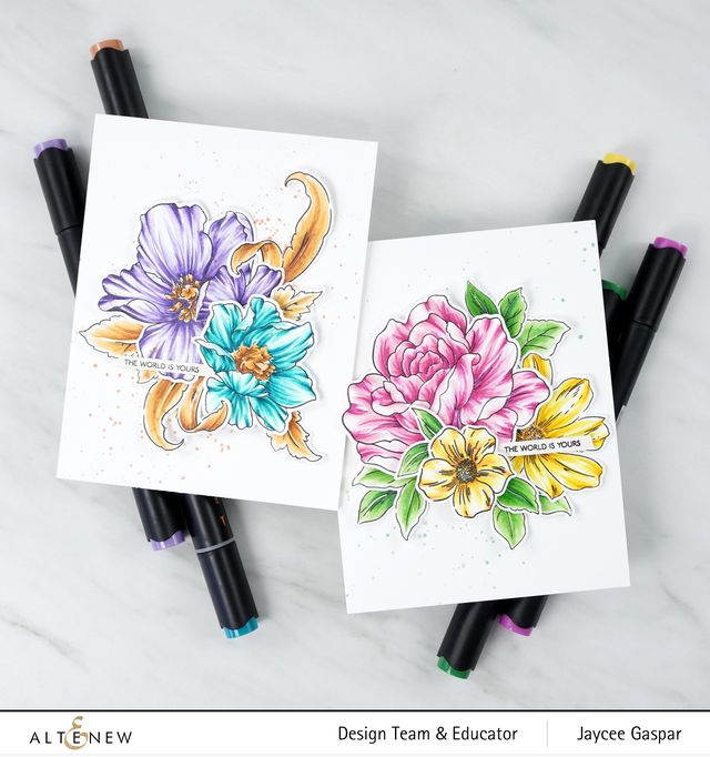 2 handmade floral card ideas colored in with Altenew Artist Alcohol Markers