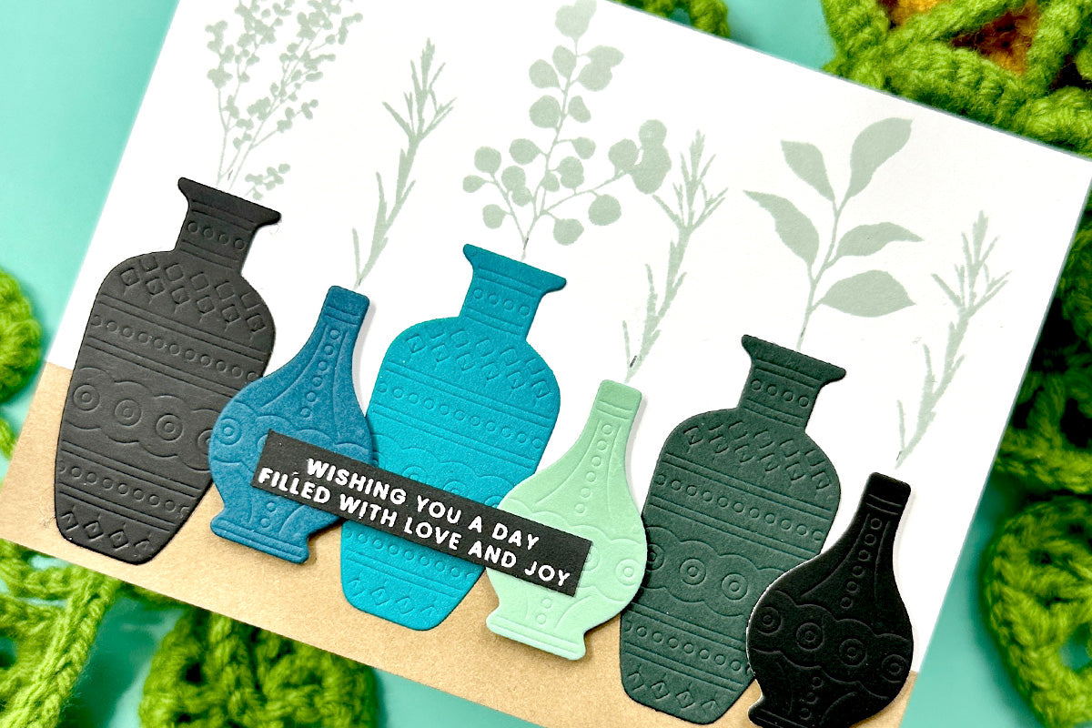 Masculine handmade card made with Altenew's Mini Delight Plants and Vases Stamp and Die Set