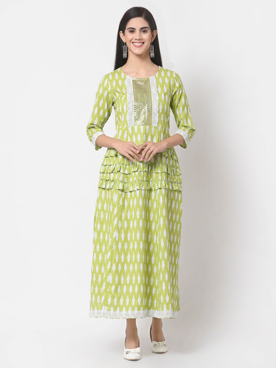 Myshka Women's Pure Cotton Printed 3/4 Sleeve Dress