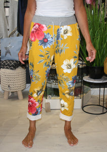 Yellow Floral Print Trousers