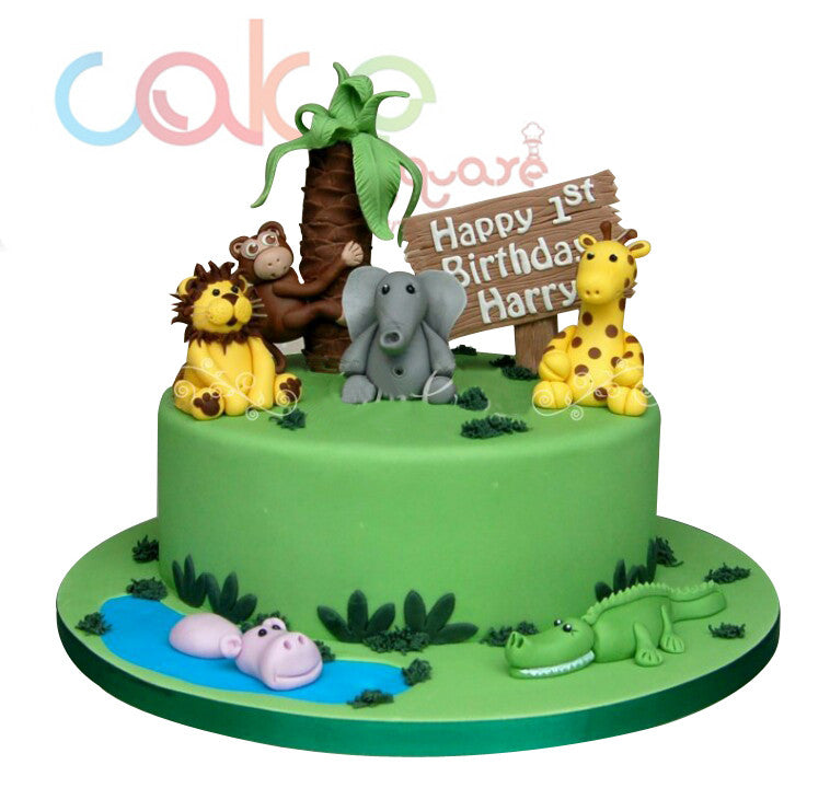 Odc141 Jungle Themed 1st Birthday 1kg Designer Cakes Cake Square