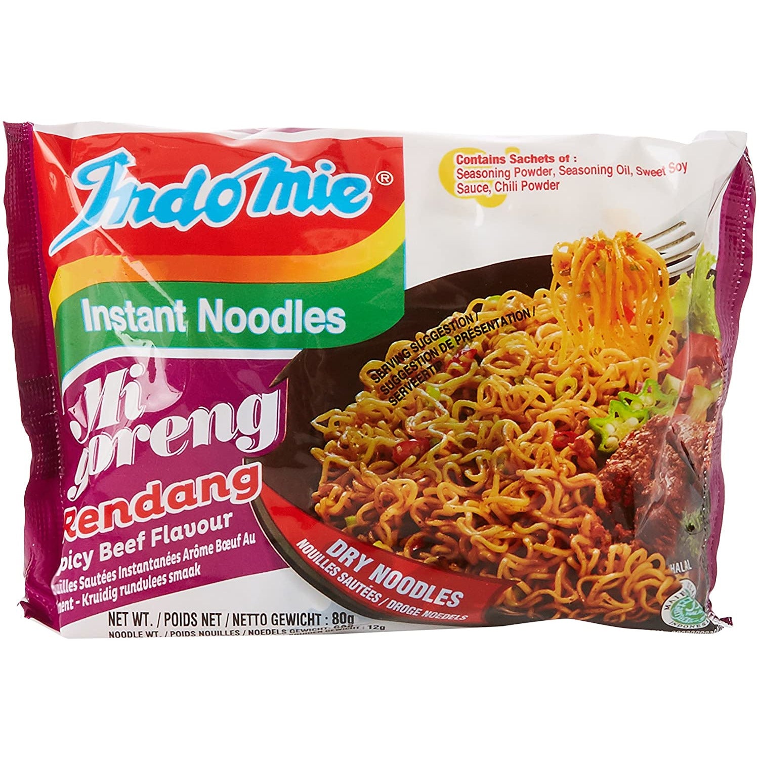 Indomie MI Goreng Rendang Spicy Beef Flavour Noodles 70g (Pack of 6