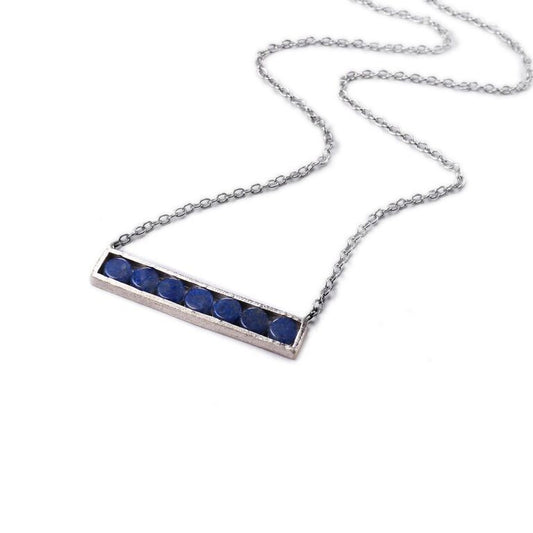 Mantra Horizontal Necklace with Round Stones - blue quartz