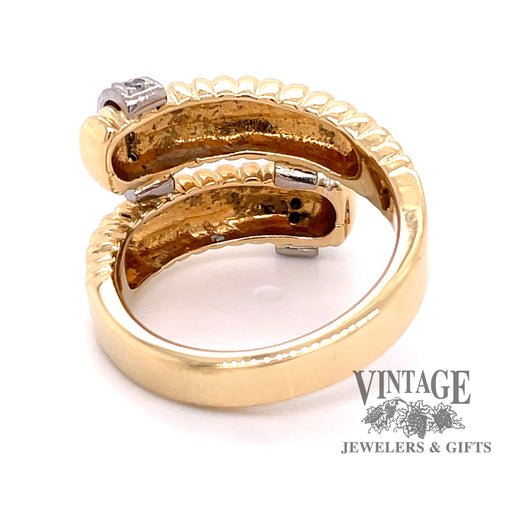 Leaf motif and diamond 18k gold bypass ring — Vintage Jewelers