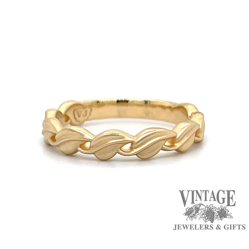 Leaf motif and diamond 18k gold bypass ring — Vintage Jewelers