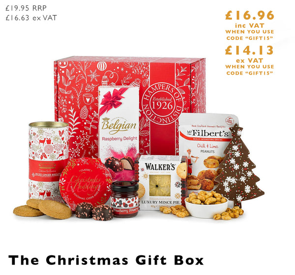 The Christmas Gift Box - available with 15% off, featuring chocolate and sweet treats.