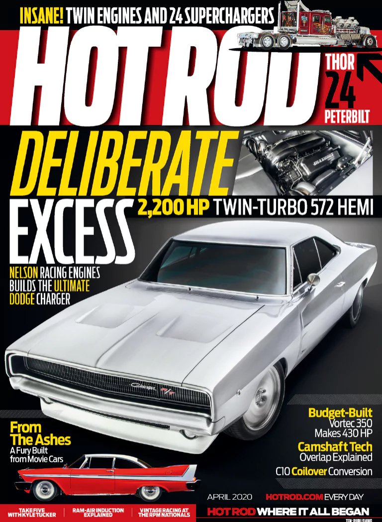 Maximus on the cover of Hot Rod Magazine April 2020