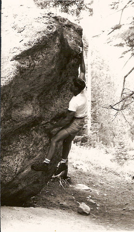 Gill on Red Cross Rock Eliminate V9. With initial fingertip hold on the right the problem is V7.