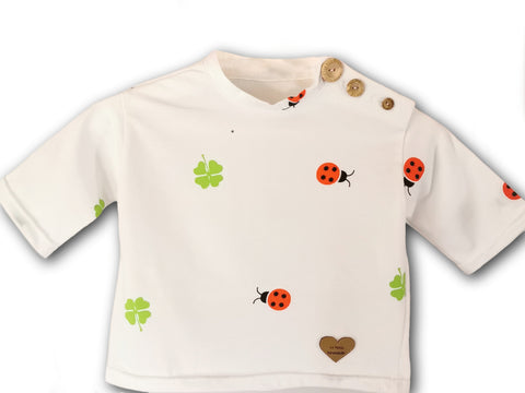 camiseta bebe unisex manga francesa, Mariquitas y treboles - La petite hirondelle