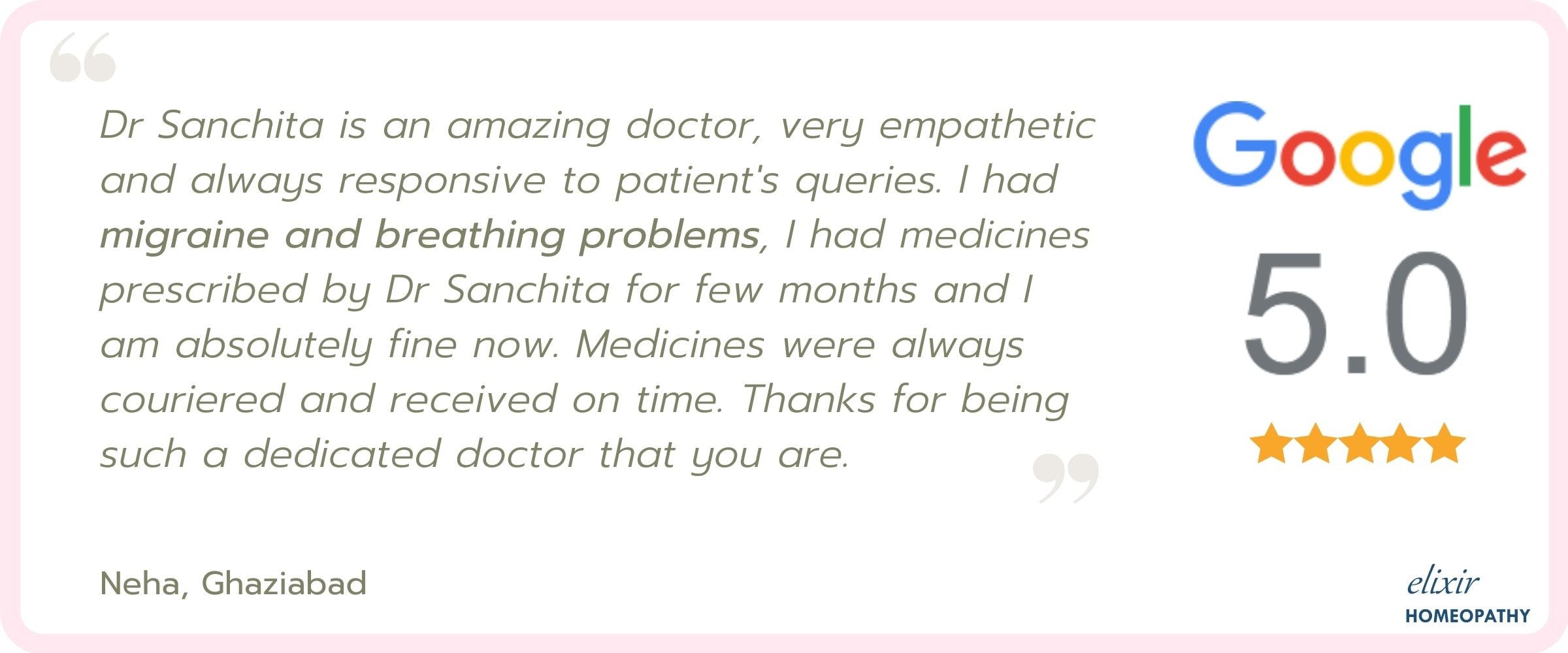 Homeopathic treatment of migraine - review and 5-star rating by patient.