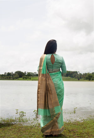 Handloom Silk Cotton Green Maheshwari Saree