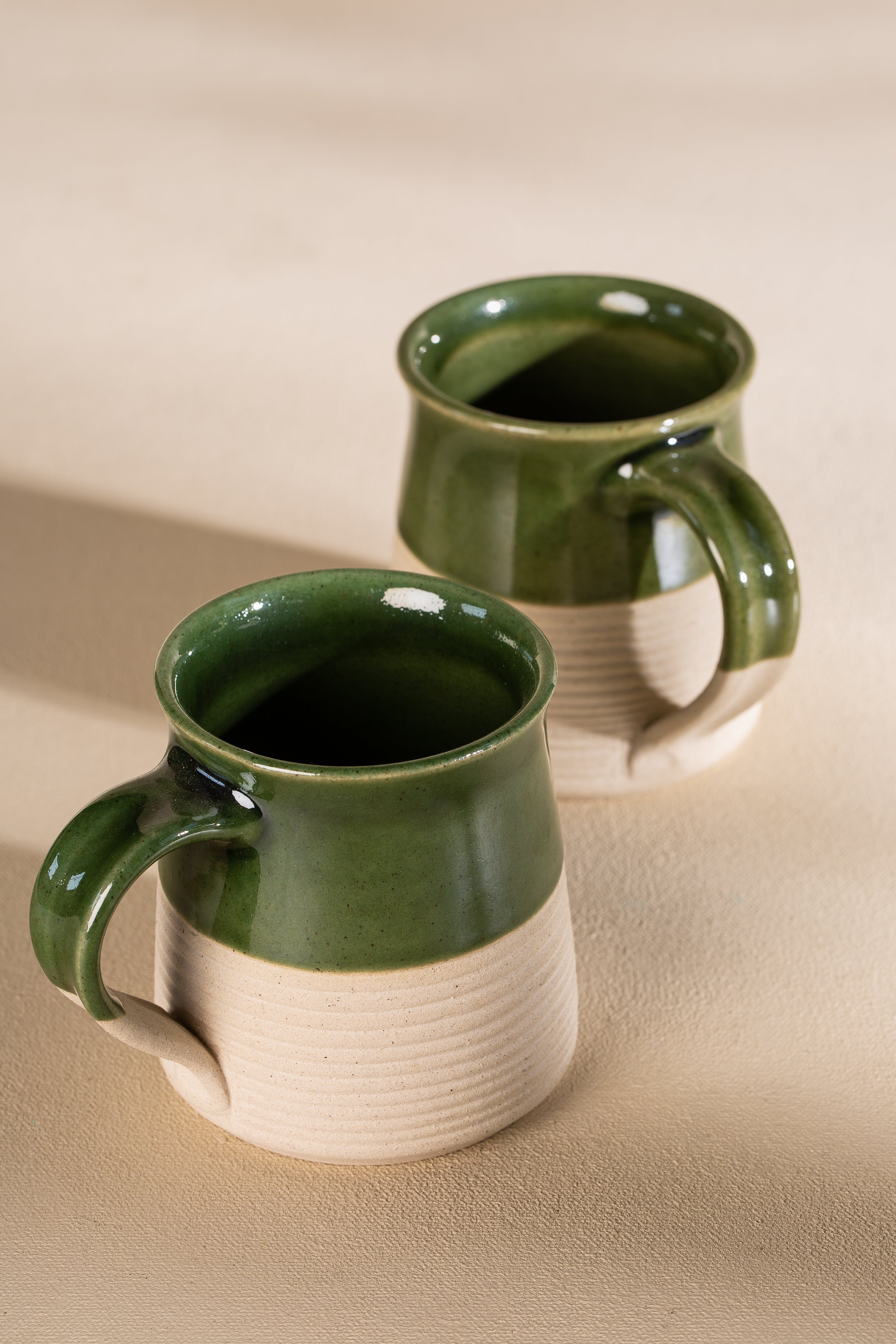 Ceramic Ribbed Green Tea Mug (set of 2)