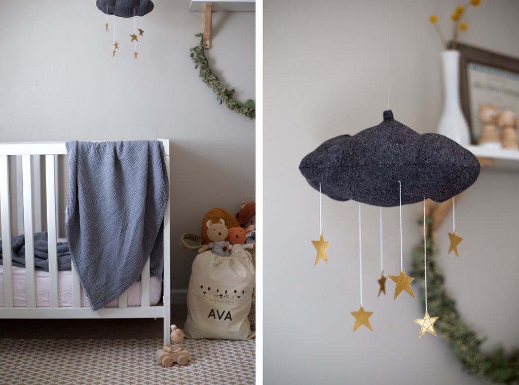 Charcoal and Gold Cloud Mobile by Baby Jives Co