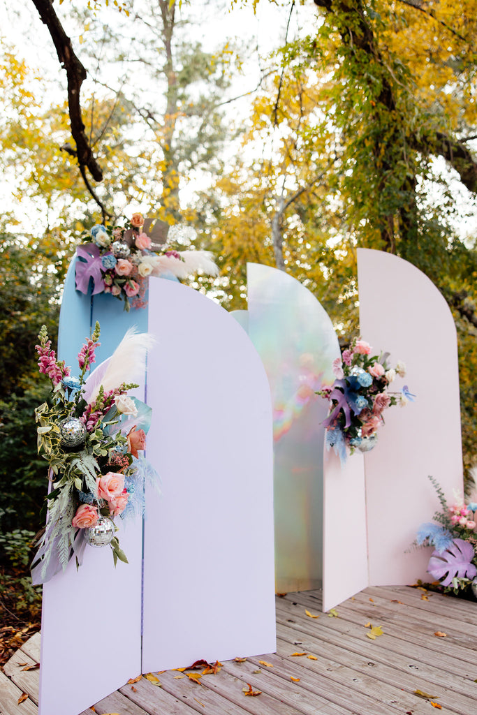 Pastel Disco Wedding Reception Flower Installation