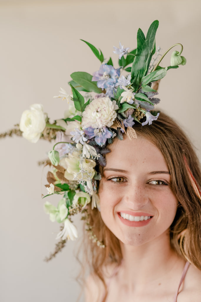 Neutral and purple floral headpiece