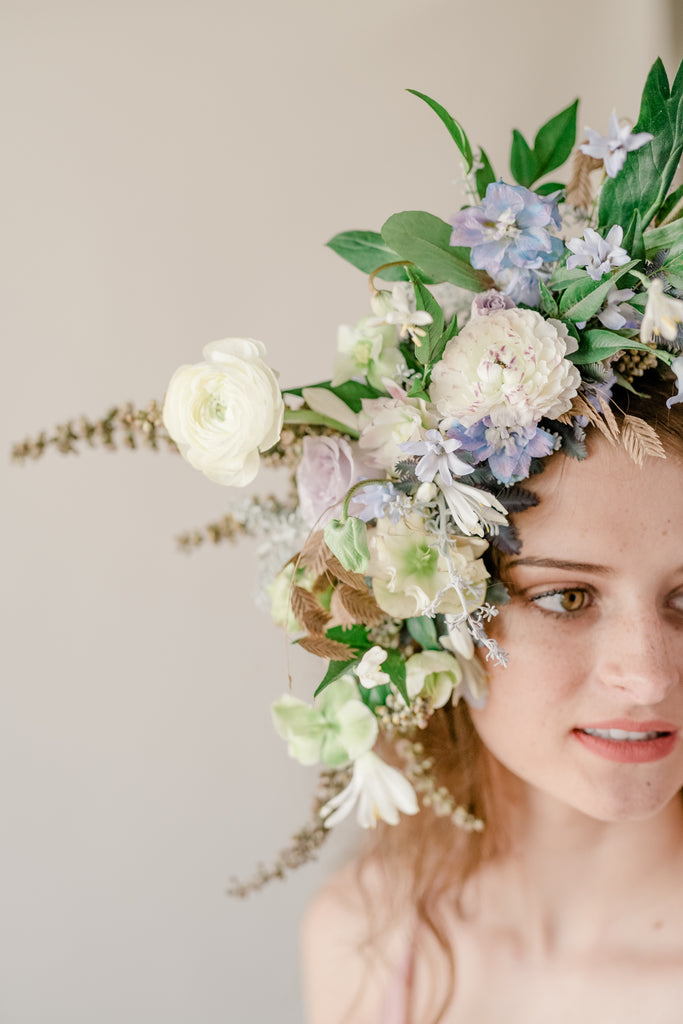 Neutral and purple floral headpiece