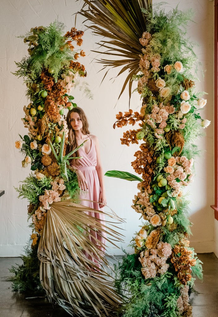 Greenery and brown neutral flower installation