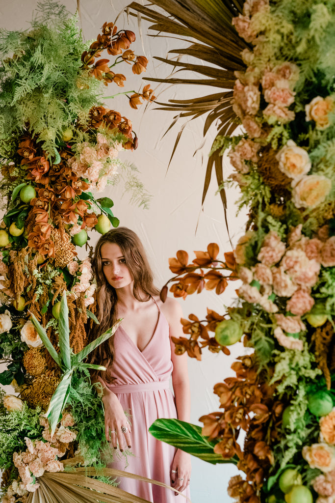 Greenery and brown neutral flower installation