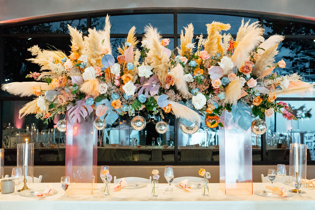 Pastel Disco Wedding Reception Flowers