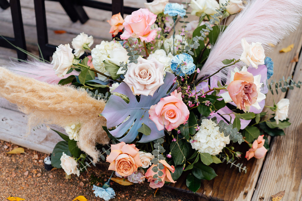 Pastel Disco Wedding Reception Flower Arrangement