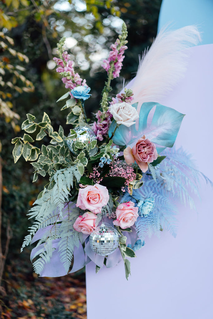 Pastel Disco Wedding Reception Flower Installation
