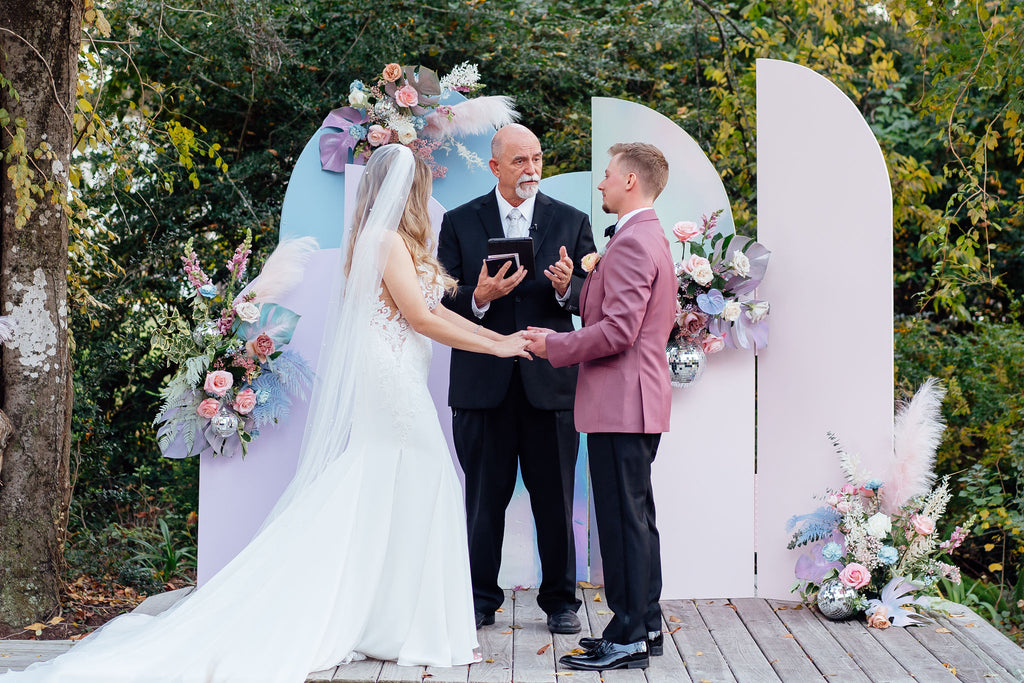 Pastel Disco Wedding Cermony Flower Installation