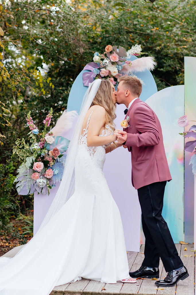 Pastel Disco Wedding Ceremony Flower Installation