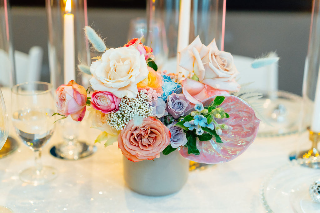 Pastel Disco Wedding Reception Flowers