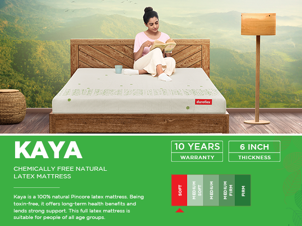Chemically Free Natural Latex Mattress Kaya is a 100% natural Pincore latex mattress. Being toxin-free, it offers long-term health benefits and lends strong support. This full latex mattress is suitable for people of all age groups.