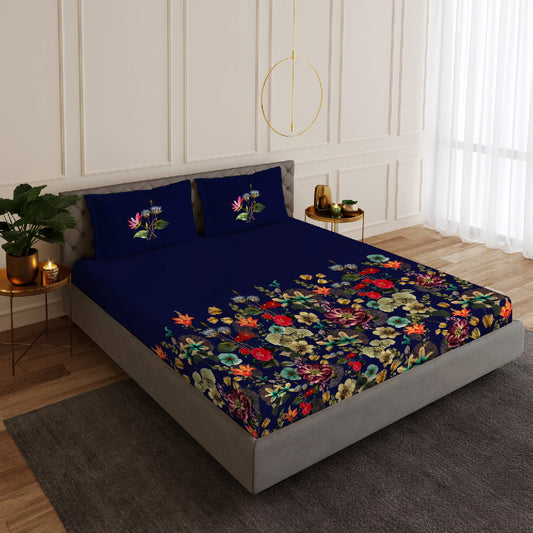 Florescence Blue Designer Antibacterial Cotton Bed Linen Set by Rohit Bal