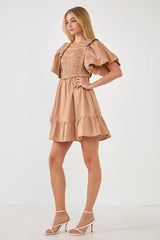 Taupe Puff Sleeves Dress