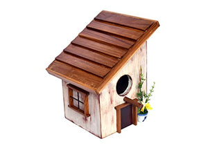 The Weaver's Nest Hand Crafted Solid Wood Bird House with Hanging Hook for Outside Hanging, Garden Decor, Birds Nest (Multicolor, 23 x 19 x 26 cm)