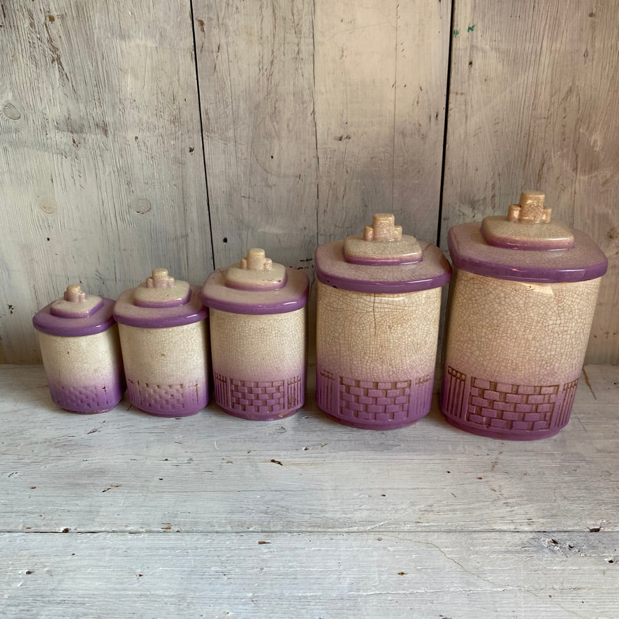 Set of 5 Vintage French Ceramic Storage Jars