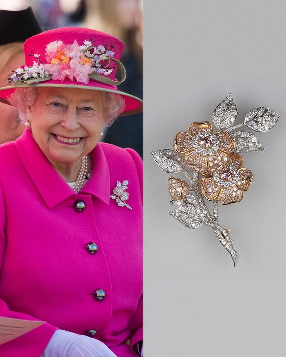 queen elizabeth flower brooches