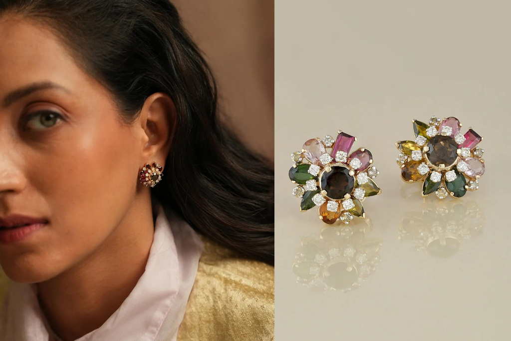 gold diamond and tourmaline stud earrings