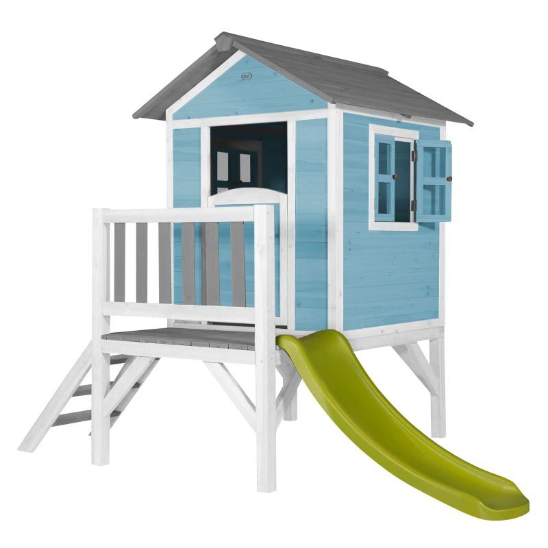 Narabar Baffle Sitcom Verhoogd Houten Speelhuisje met Veranda | Sunny - Lodge XL (blauw/wit) –  JouwSpeeltuin