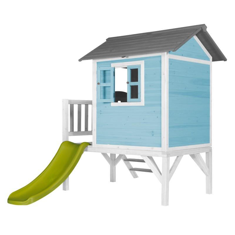 Narabar Baffle Sitcom Verhoogd Houten Speelhuisje met Veranda | Sunny - Lodge XL (blauw/wit) –  JouwSpeeltuin