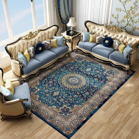 Blue Persian Iranian Floral Polypropylene Carpet (Rugs) Are Rectangular Shaped,Hand Woven and Machine Washable, in dimensions of 160×230cm, 200×280cm, 240×330cm, available exclusively on Shahi Sajawat India,the world of home decor products.Best trendy home decor, living room and kitchen decor ideas of 2019.