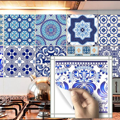 DIY White & Blue Self Adhesive PVC Tile Stickers With Marble like Mediterranean Pattern are Water Resistant,Extra thick,Environment friendly in 2 Sizes 15×15cm & 20×20cm, available exclusively on Shahi Sajawat India,the world of home decor products.Best trendy home decor,living room,kitchen and bathroom decor ideas of 2019