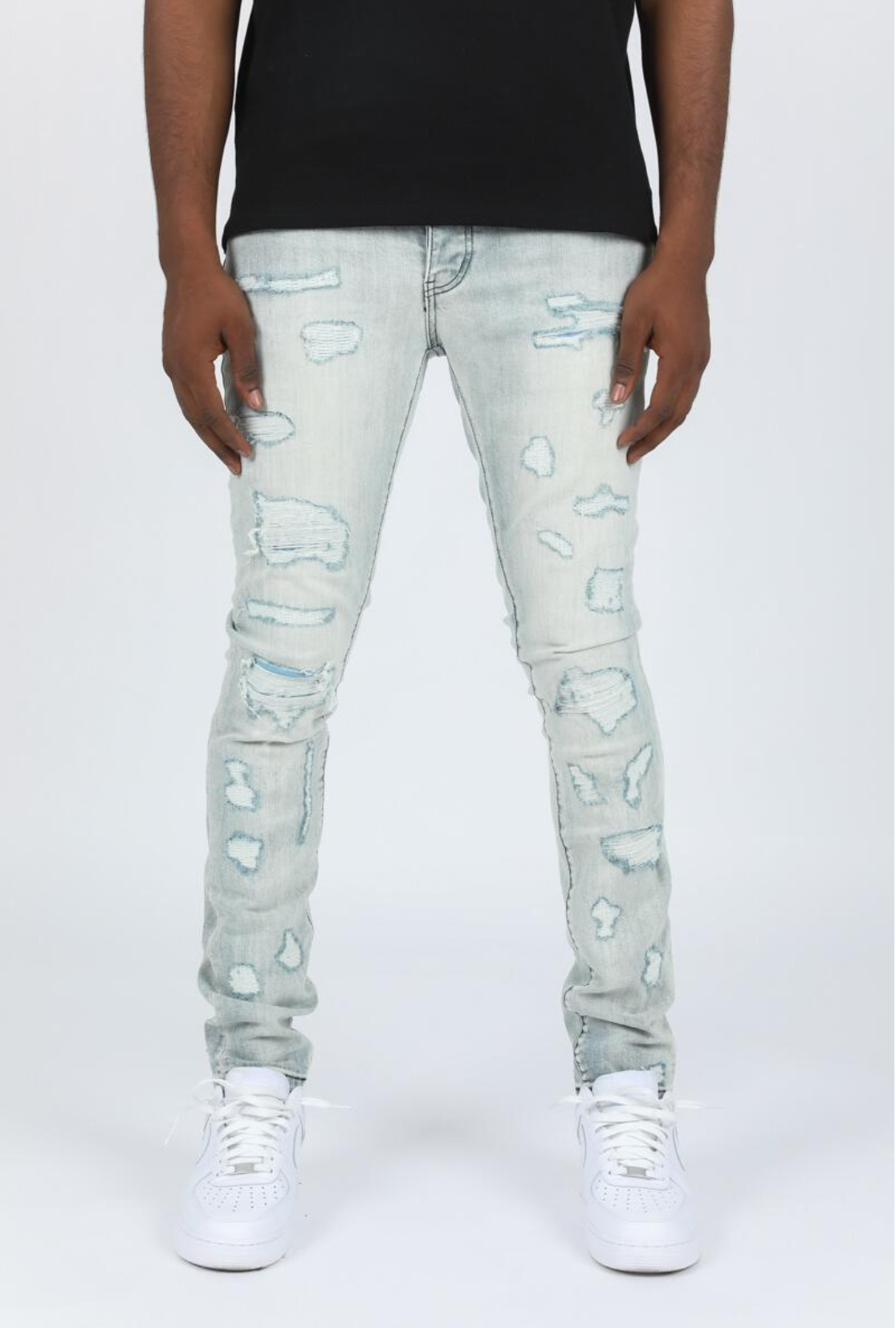 Blue Artisanal distressed slim-leg jeans, Amiri