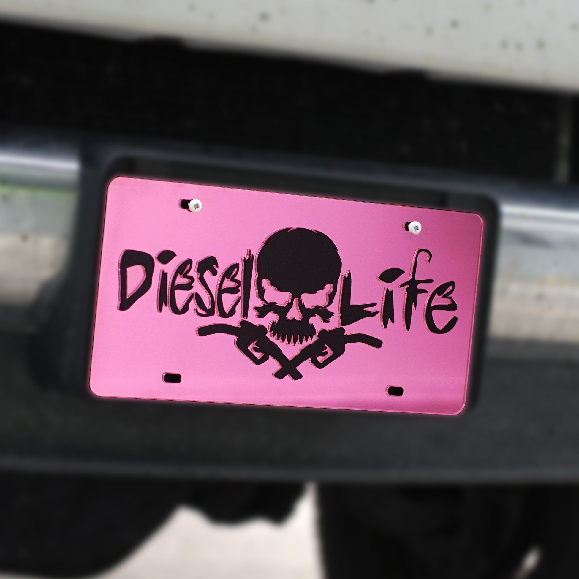 Skull & Pumps License Plate Pink with Black