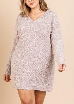 Hooded Fuzzy Soft-knit Sweater Dress