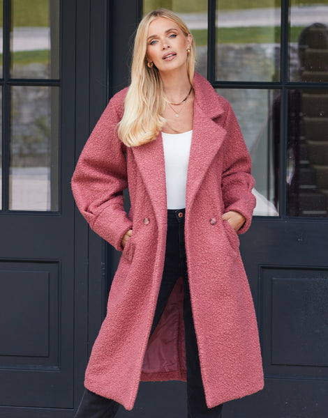 Threadbare Women's Pink Longline Teddy Coat