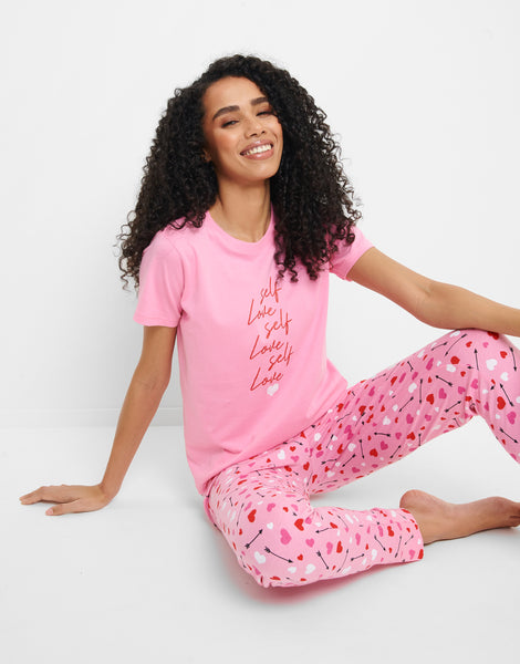Threadbare Women's Pink Love Pyjamas (2-Piece Set)