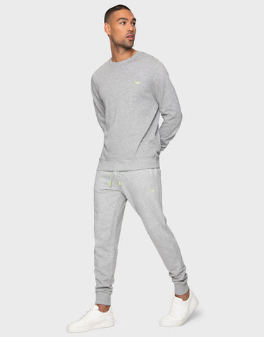 Male Model In Threadbare Men's Light Grey Marl Sweatshirt & Jogger Co-ord (2 Piece Set)