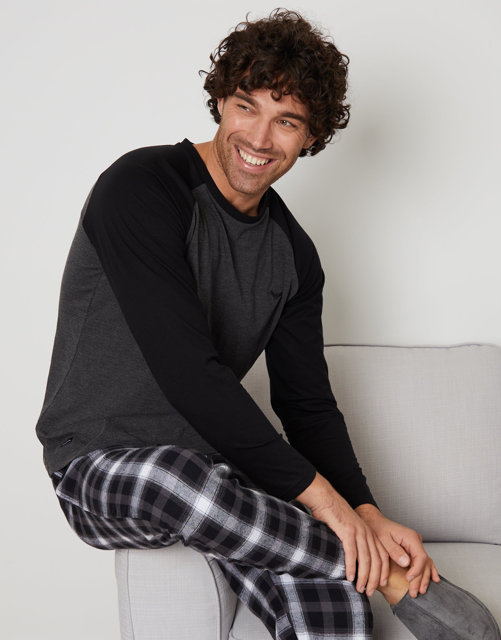 Threadbare Mens Loungewear Hamilton PJ Set Charcoal Marl