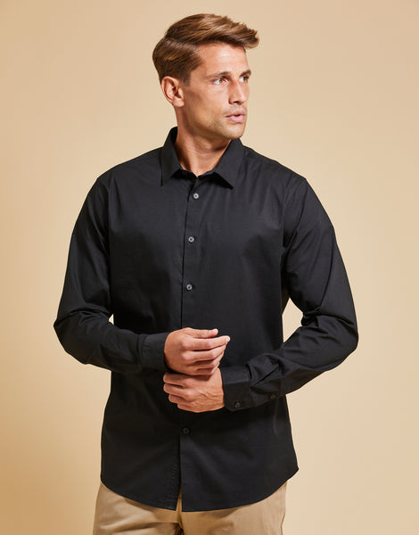 Threadbare Luxe Men's Black Cotton Mix Long Sleeve Shirt