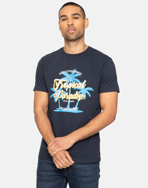 Men's Navy Front Print Cotton T-Shirt – Threadbare