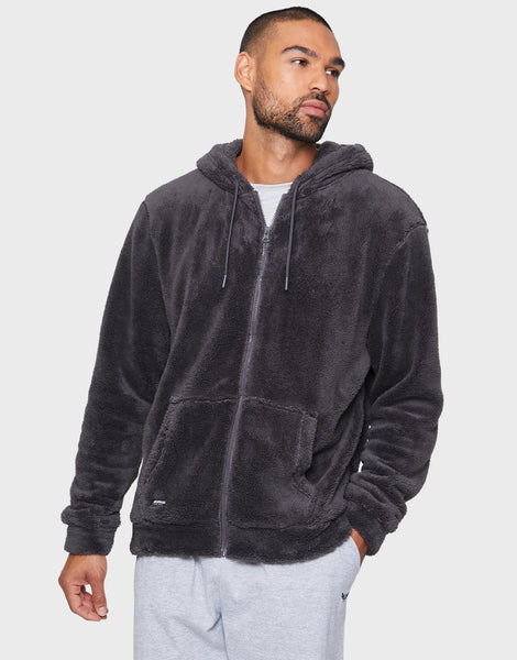 Men's Charcoal Grey Faux Borg Zip-Through Hoodie Loungewear – Threadbare